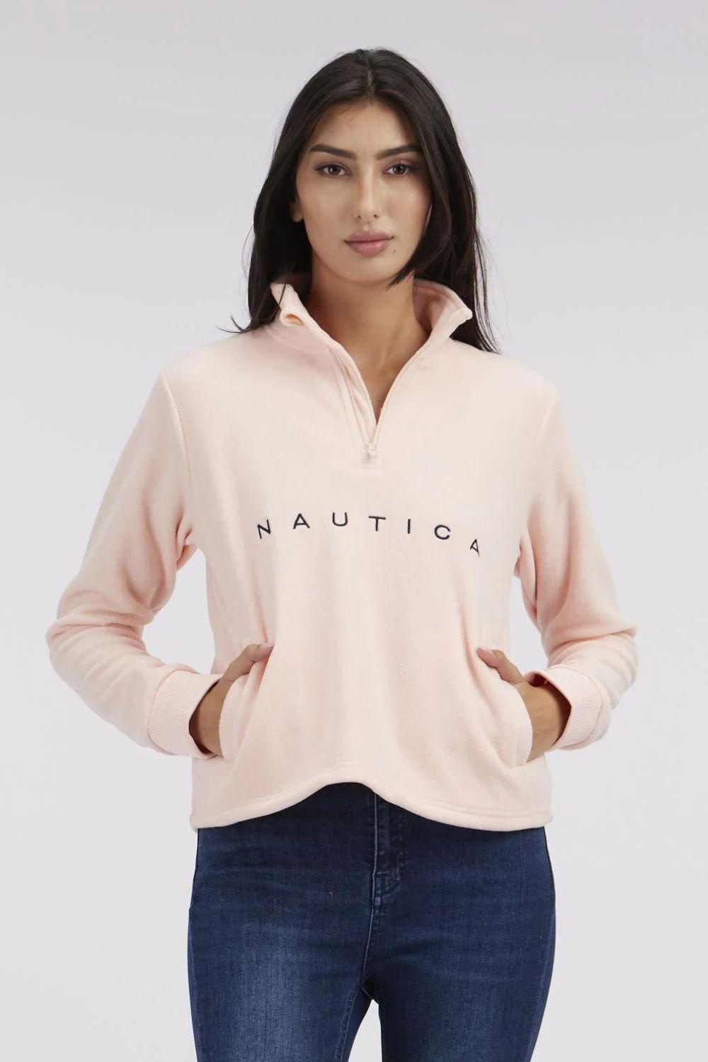 NAUTICA - סווטשירט פליז עם רוכסן בצבע ורוד - MASHBIR//365