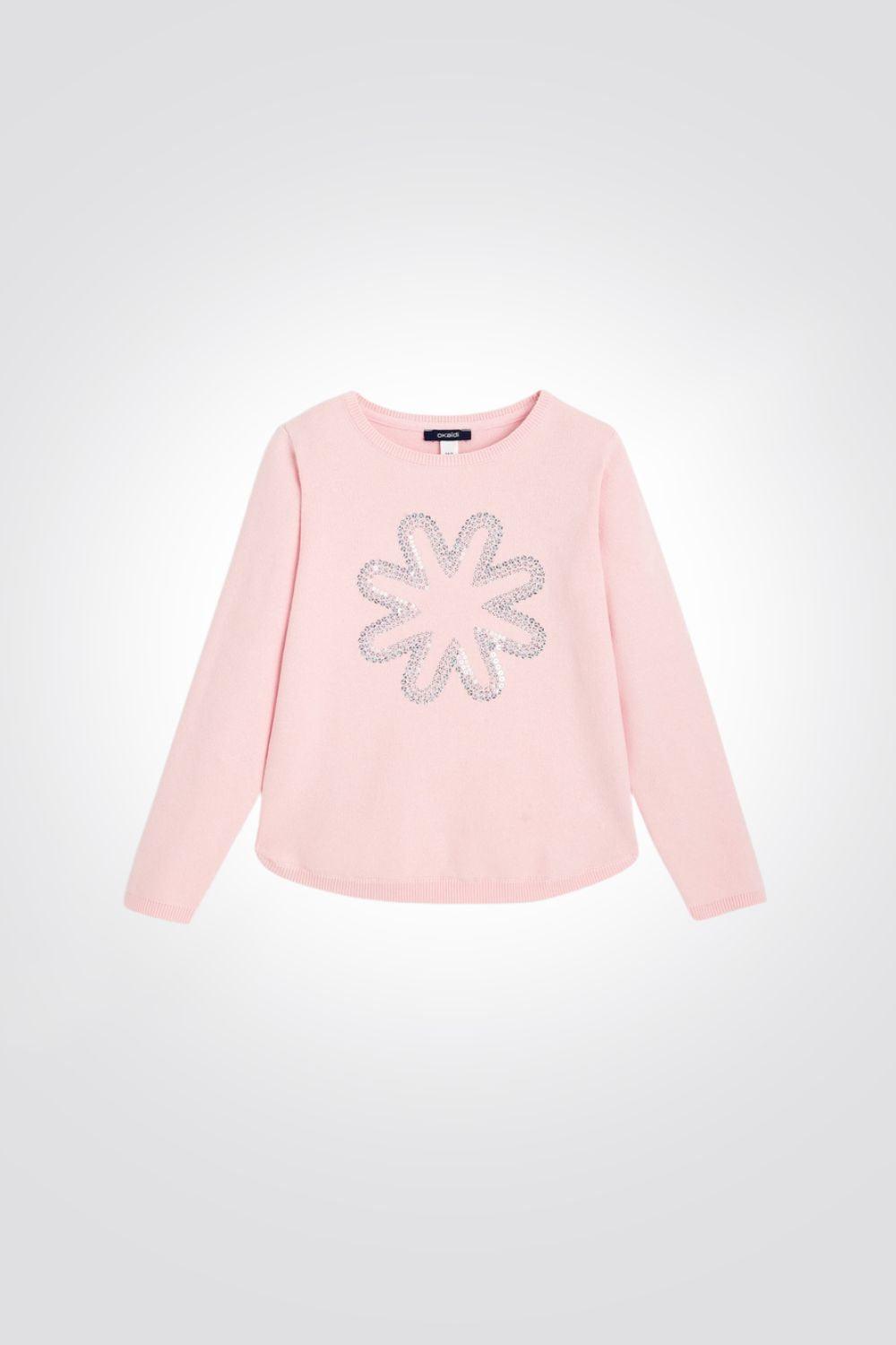 OKAIDI - סווטשירט פרח רקום בצבע ורוד לילדות - MASHBIR//365