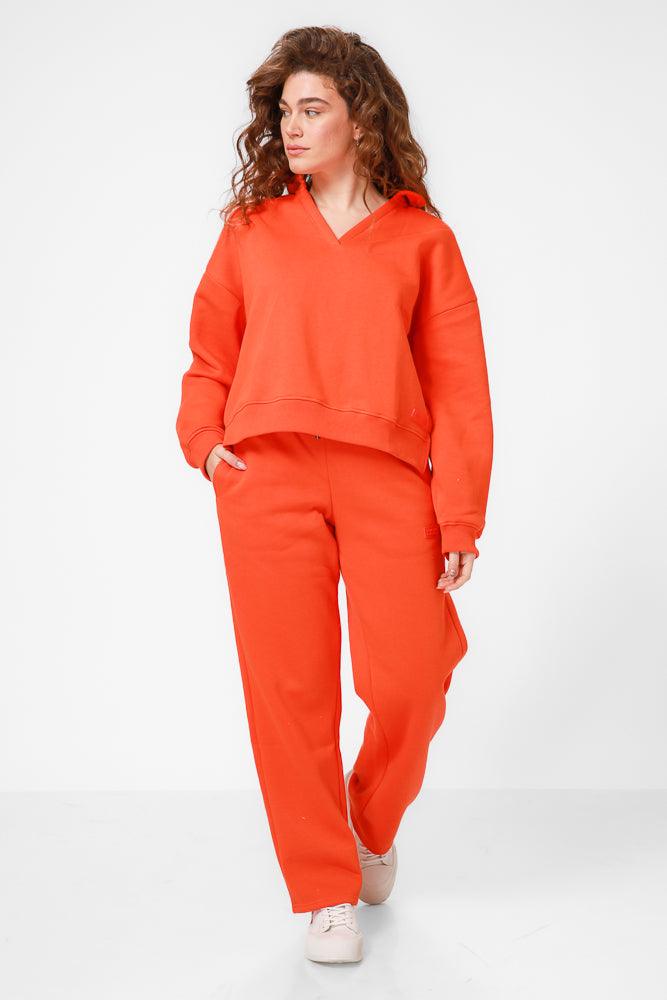 KENNETH COLE - סווטשירט פולו עם צווארון וי בצבע כתום - MASHBIR//365