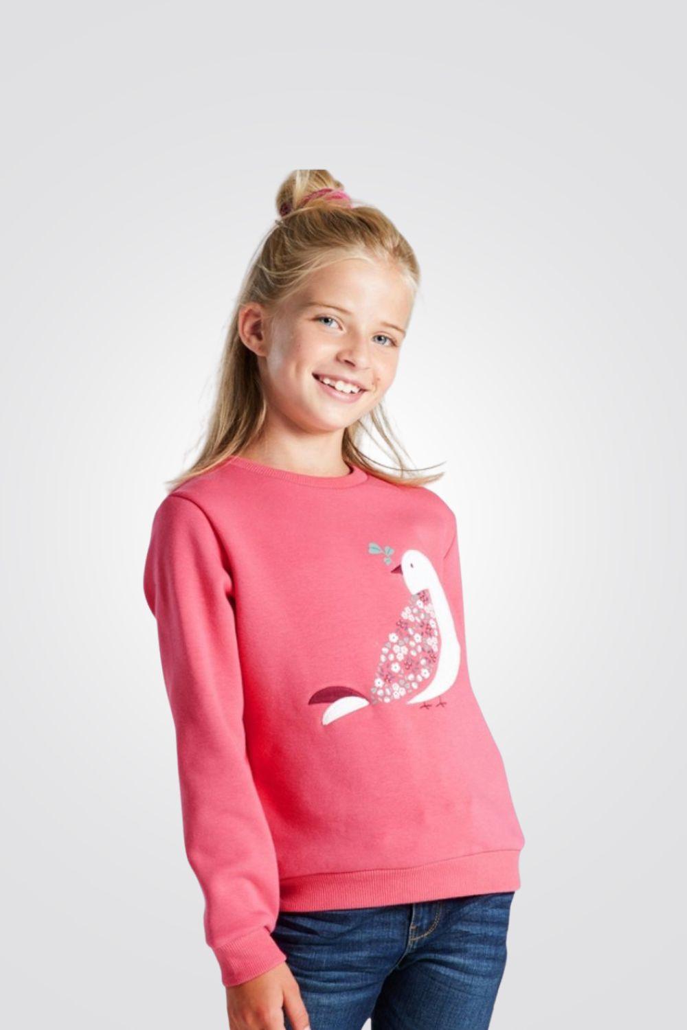 OKAIDI - סווטשירט ציפור רקומה בצבע ורוד - MASHBIR//365