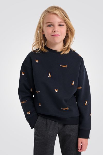 OKAIDI - סווטשירט ילדים אפור כהה עם הדפס שועלים בחום - MASHBIR//365