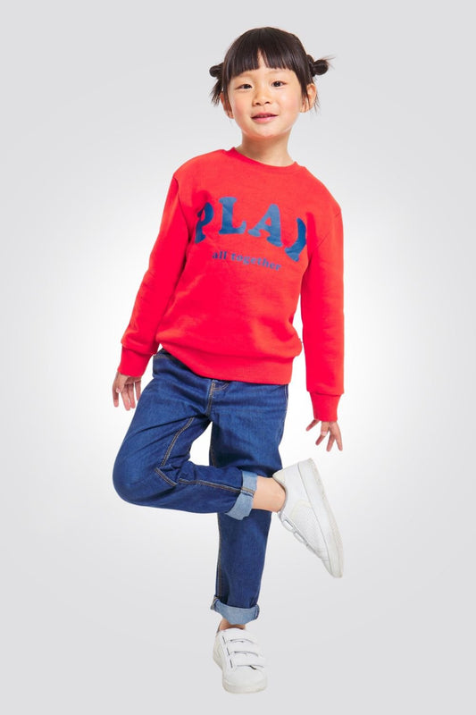 OKAIDI - סווטשירט ילדים בצבע אדום הדפס כחול - MASHBIR//365