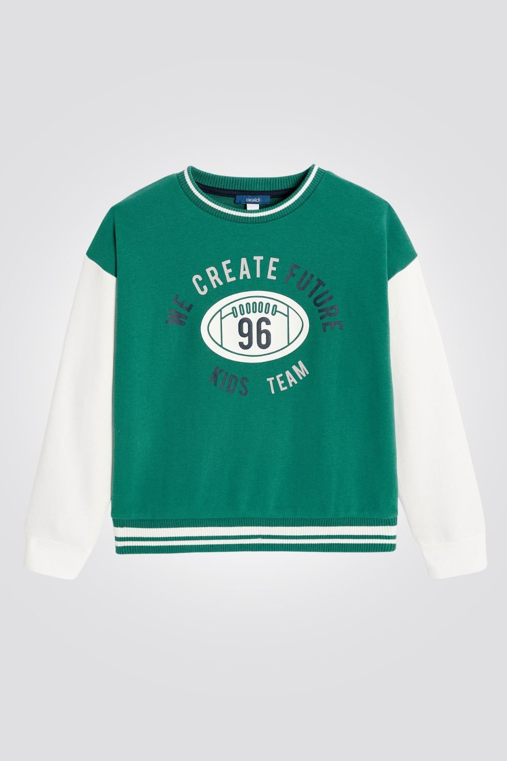 OKAIDI - סווטשירט ילדים במראה פוטבול ירוק עם שרוול לבן - MASHBIR//365