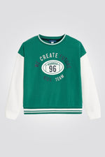 OKAIDI - סווטשירט ילדים במראה פוטבול ירוק עם שרוול לבן - MASHBIR//365