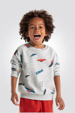 OKAIDI - סווטשירט ילדים בז' מלאנז הדפס חלליות צבעוניות - MASHBIR//365