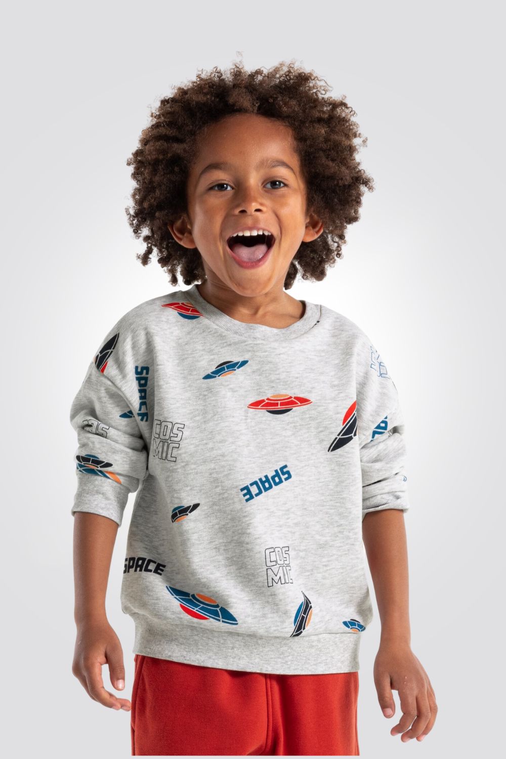 OKAIDI - סווטשירט ילדים בז' מלאנז הדפס חלליות צבעוניות - MASHBIR//365