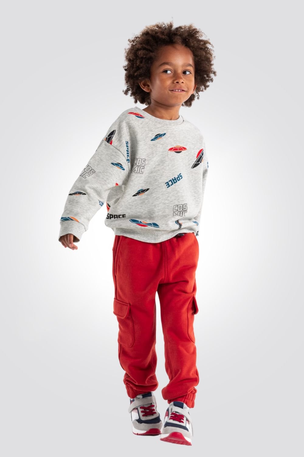 OKAIDI - סווטשירט ילדים בז' מלאנז הדפס חלליות צבעוניות - MASHBIR//365