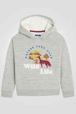 OKAIDI - סווטשירט ילדים עם קאפושון באפור אמריקאי עם ריקמת חיות בר - MASHBIR//365