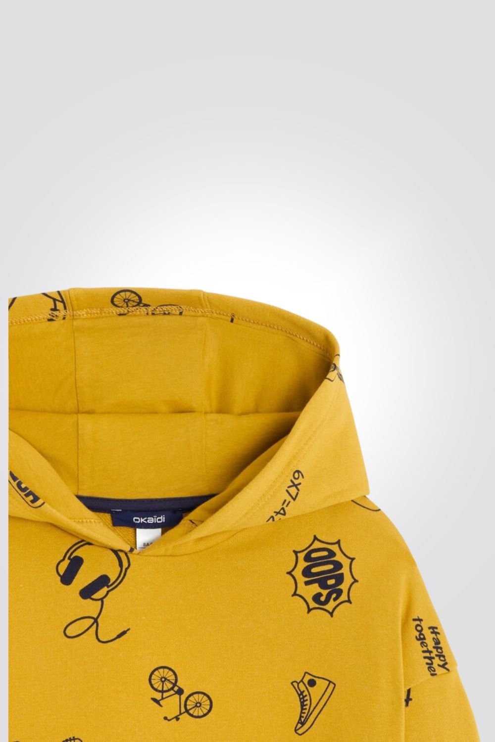 OKAIDI - סווטשירט ילדים עם קאפושון בצהוב והדפס כלי נגינה - MASHBIR//365