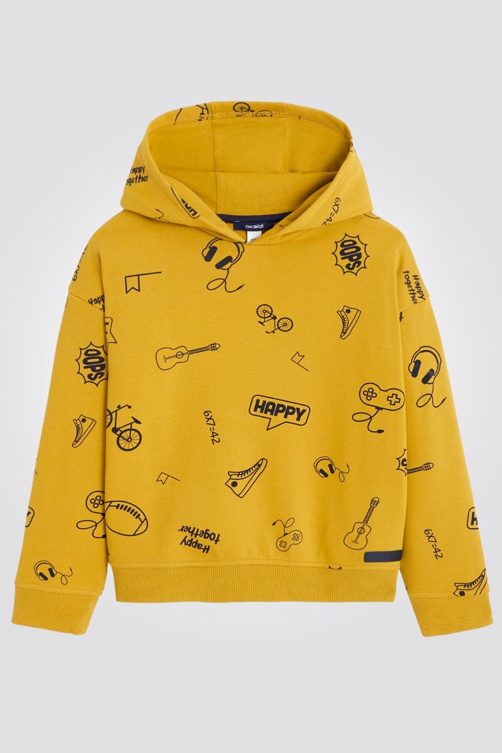 OKAIDI - סווטשירט ילדים עם קאפושון בצהוב והדפס כלי נגינה - MASHBIR//365