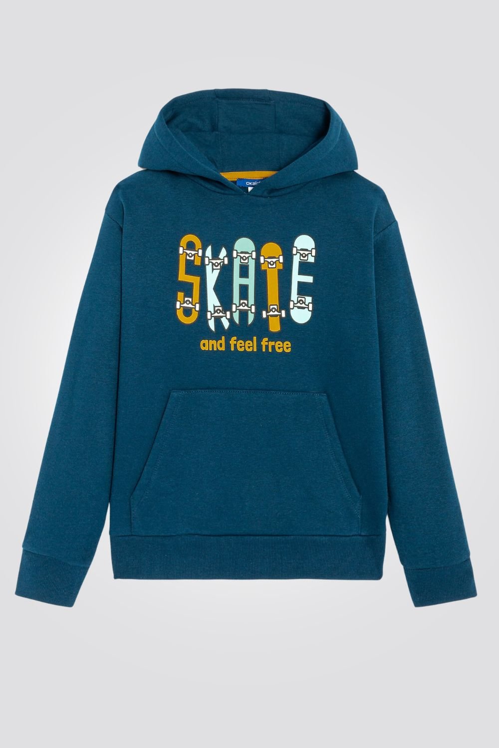 OKAIDI - סווטשירט ילדים עם קאפושון והדפס סקטים בכחול אקווה - MASHBIR//365