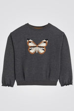 OKAIDI - סטוושירט ילדות אפור עם ריקמת פרפר חומה - MASHBIR//365