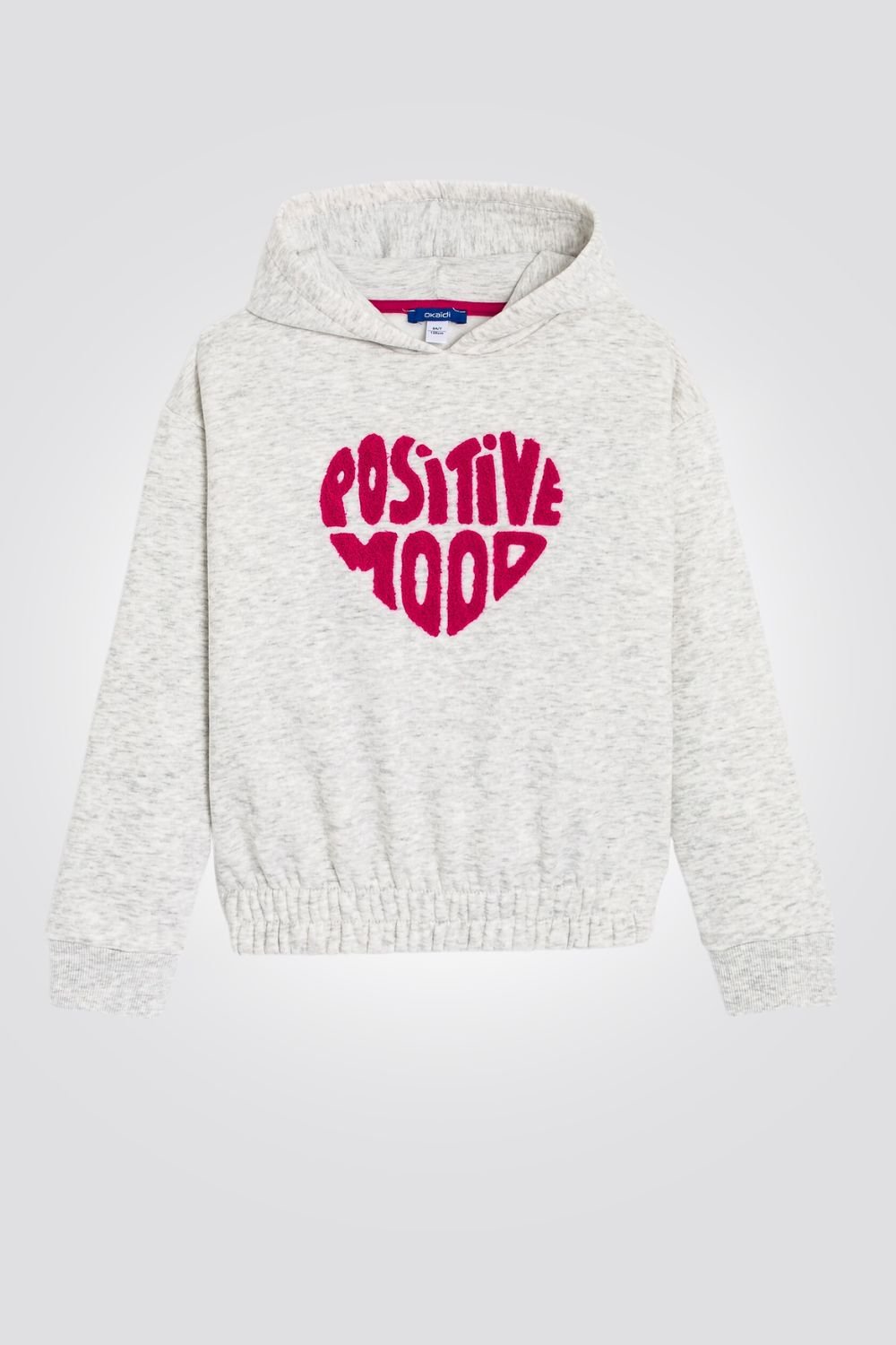 OKAIDI - סווטשירט ילדות באפור מלאנג' בהיר עם הדפס לב אדום - MASHBIR//365