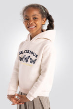 OKAIDI - סווטשירט ילדות קאפושון בצבע בז עם הדפס פרפרים - MASHBIR//365