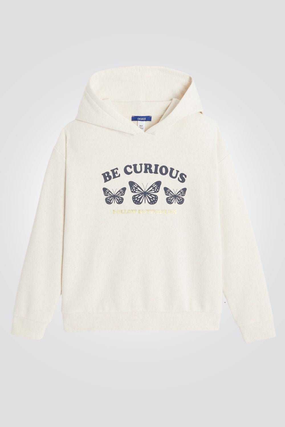 OKAIDI - סווטשירט ילדות קאפושון בצבע בז עם הדפס פרפרים - MASHBIR//365