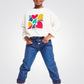 OKAIDI - סווטשירט ילדות לבן עם הדפס ותבליט לבבות ציבעונים - MASHBIR//365 - 2