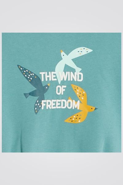 OKAIDI - סווטשירט ילדות עם קאפושון בצבע ירק מנטה עם הדפס ציפורים בצהוב ולבן - MASHBIR//365
