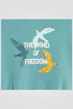 OKAIDI - סווטשירט ילדות עם קאפושון בצבע ירק מנטה עם הדפס ציפורים בצהוב ולבן - MASHBIR//365