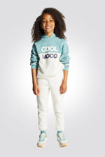 OKAIDI - סווטשירט ילדות עם קאפושון שילוב של מנטה עם לבן והדפס קדימה - MASHBIR//365