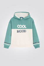 OKAIDI - סווטשירט ילדות עם קאפושון שילוב של מנטה עם לבן והדפס קדימה - MASHBIR//365