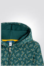 OKAIDI - סווטשירט ילדות עם רוכסן וקאפושון הדפס פרחים צבעוניים על ירוק - MASHBIR//365