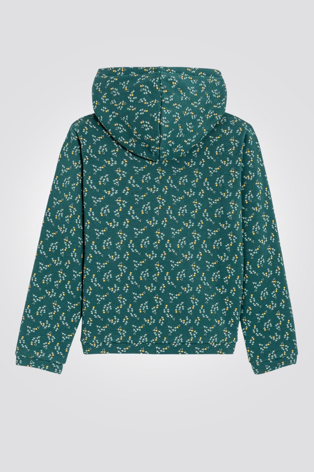 OKAIDI - סווטשירט ילדות עם רוכסן וקאפושון הדפס פרחים צבעוניים על ירוק - MASHBIR//365