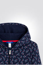 OKAIDI - סווטשירט ילדות עם רוכסן וקאפושון הדפס פרחים צבעוניים על כחול - MASHBIR//365