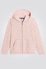 OKAIDI - סווטשירט ילדות עם רוכסן וקאפושון הדפס פרחים צבעוניים על ורוד בהיר - MASHBIR//365