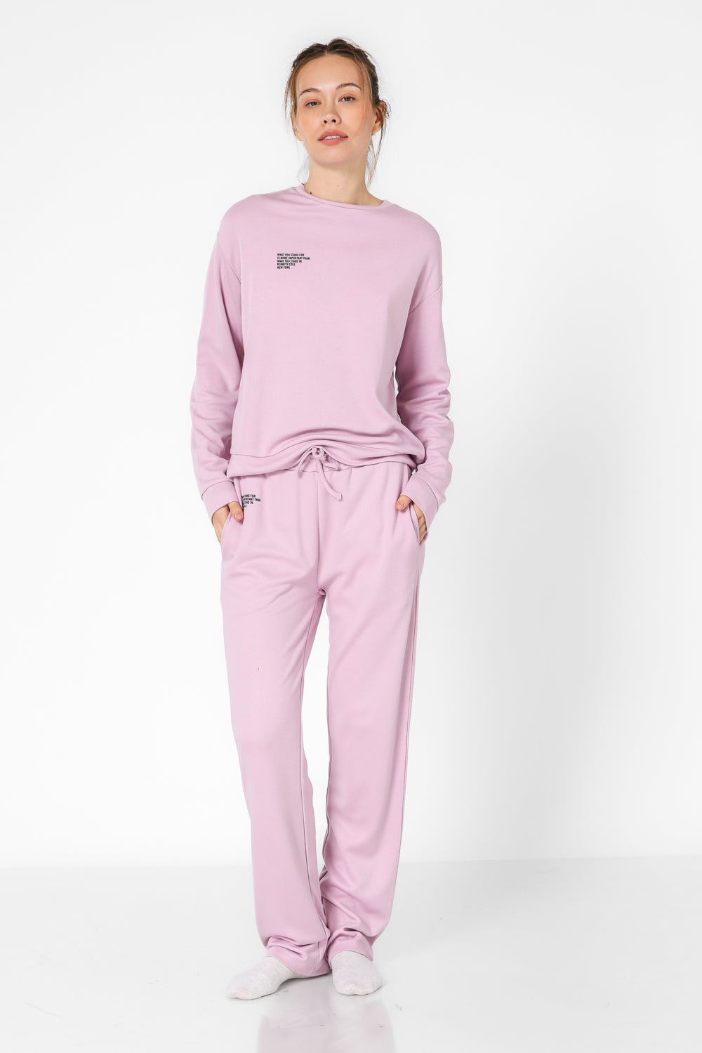 KENNETH COLE - סווטשירט לאונג' עם כיתוב לוגו בצבע ורוד - MASHBIR//365