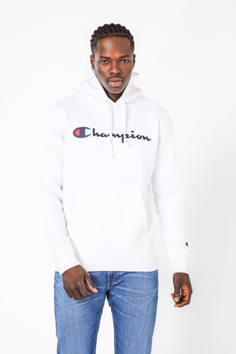 CHAMPION - סווטשירט לבן עם כובע קפוצ'ון - MASHBIR//365