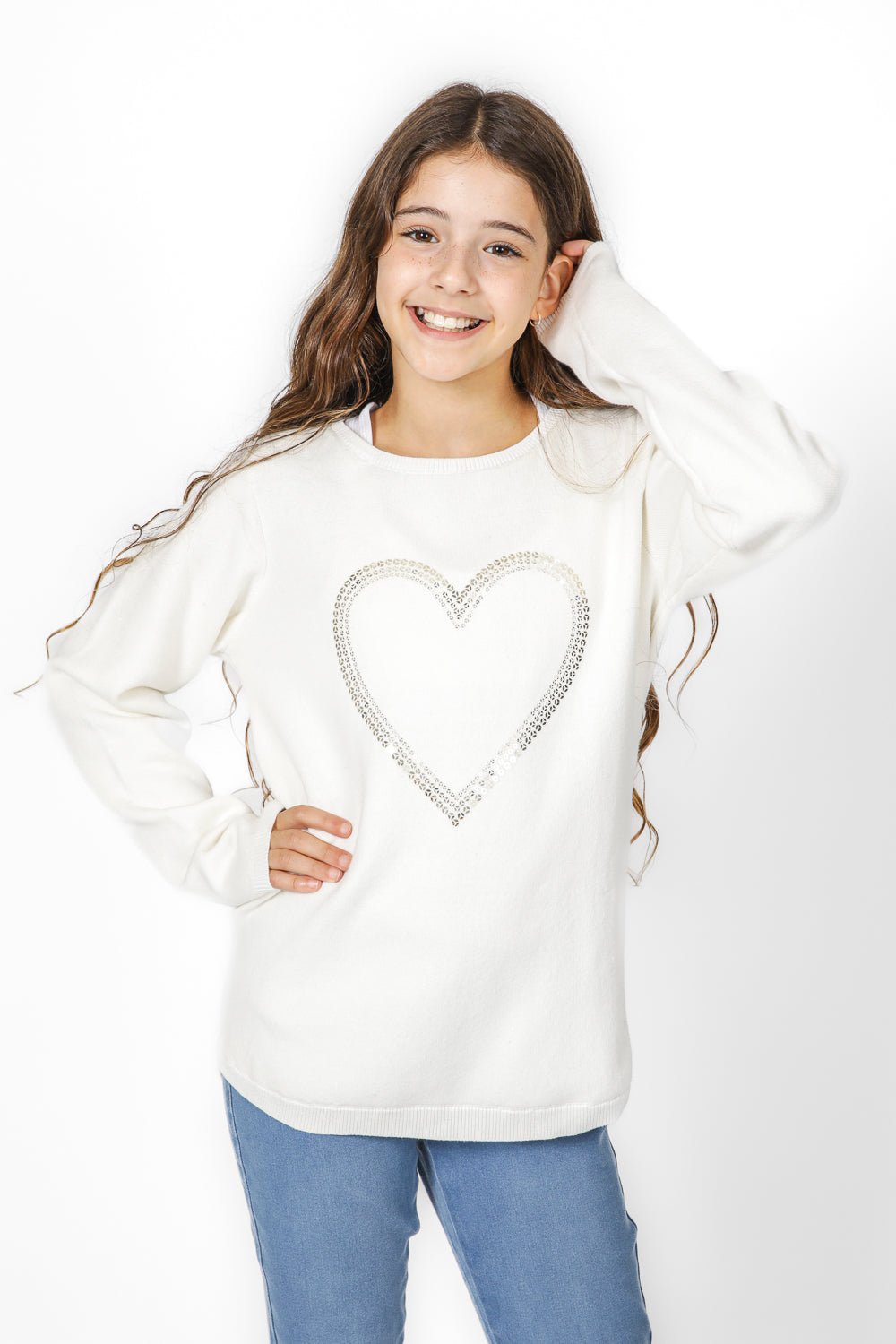 OKAIDI - סווטשירט לב רקום בצבע לבן לילדות - MASHBIR//365