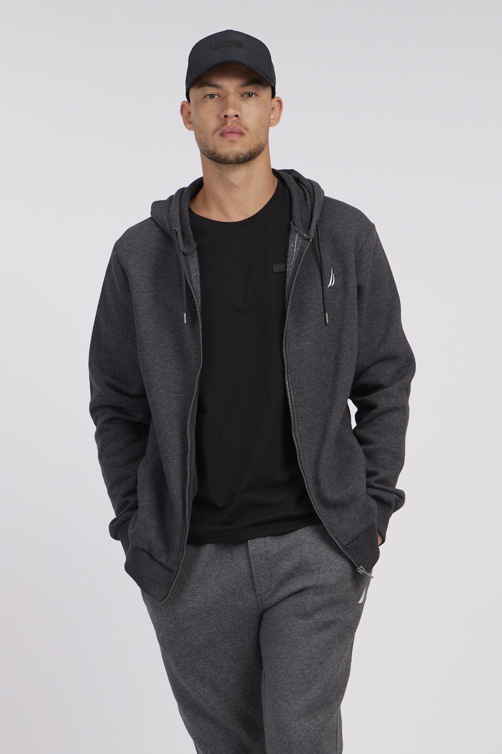 NAUTICA - סווטשירט לוגו עם רוכסן בצבע אפור כהה - MASHBIR//365