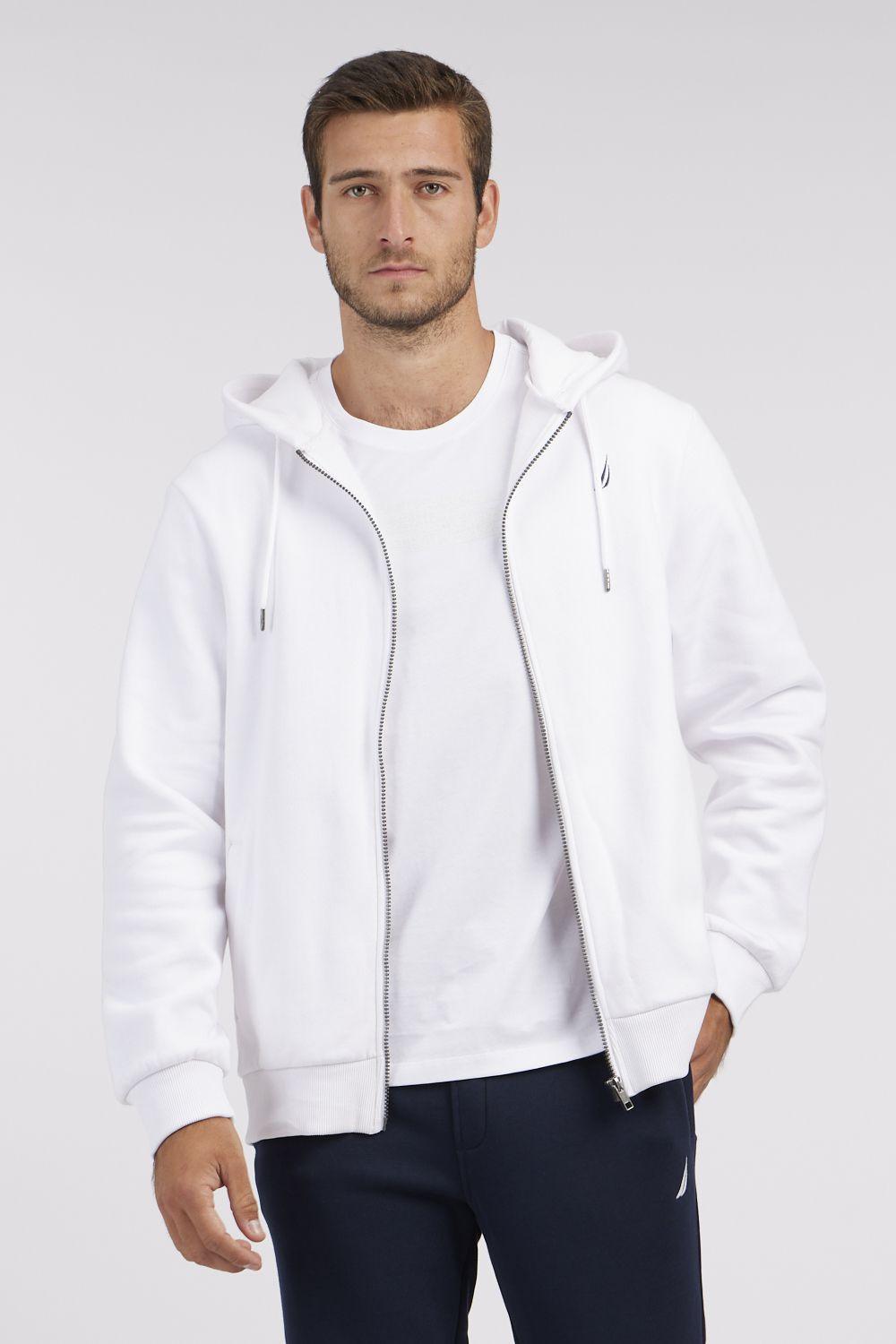 NAUTICA - סווטשירט לוגו עם רוכסן בצבע לבן - MASHBIR//365