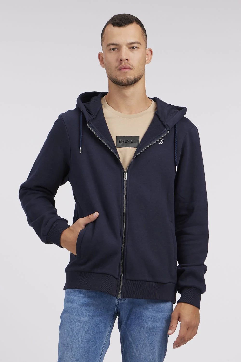 NAUTICA - סווטשירט לוגו עם רוכסן בצבע נייבי - MASHBIR//365