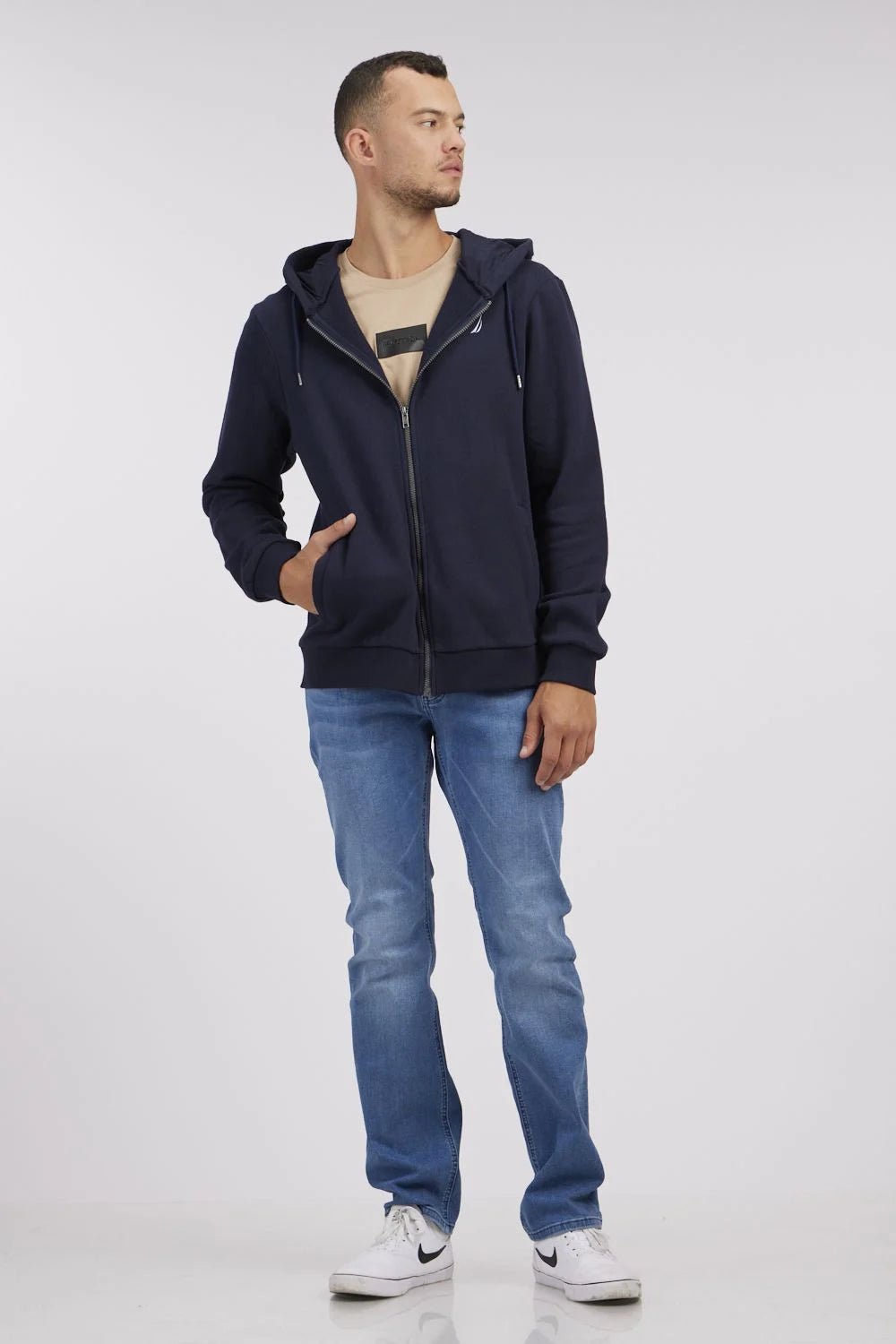 NAUTICA - סווטשירט לוגו עם רוכסן בצבע נייבי - MASHBIR//365