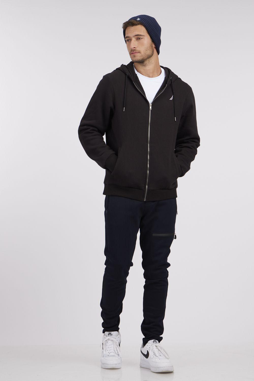 NAUTICA - סווטשירט לוגו עם רוכסן בצבע שחור - MASHBIR//365