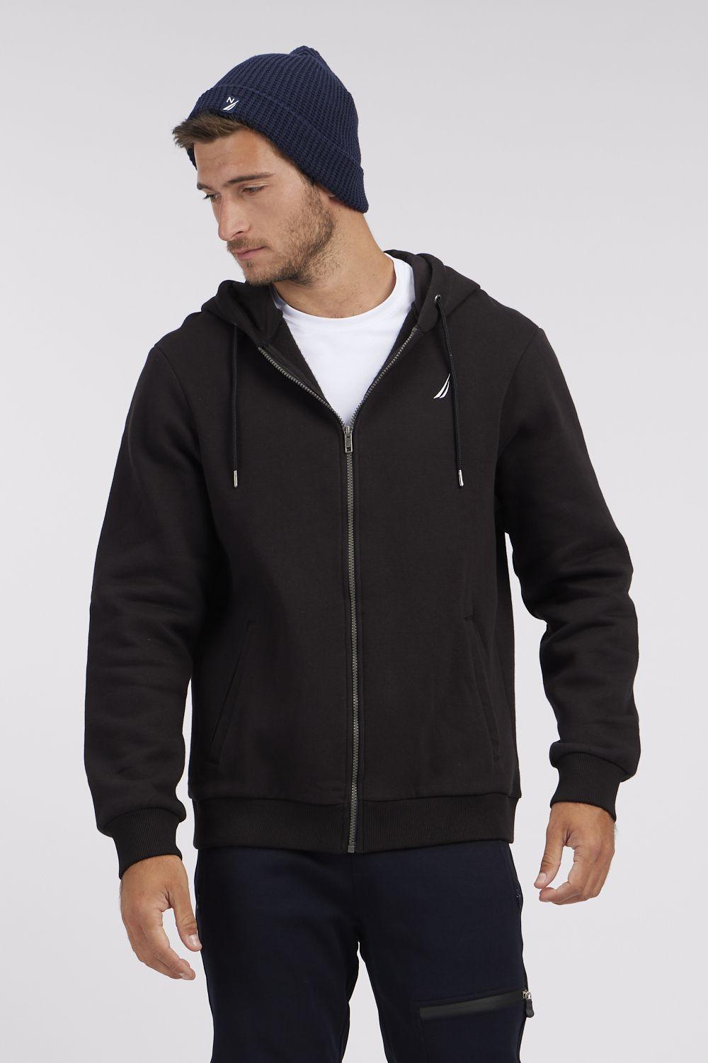 NAUTICA - סווטשירט לוגו עם רוכסן בצבע שחור - MASHBIR//365