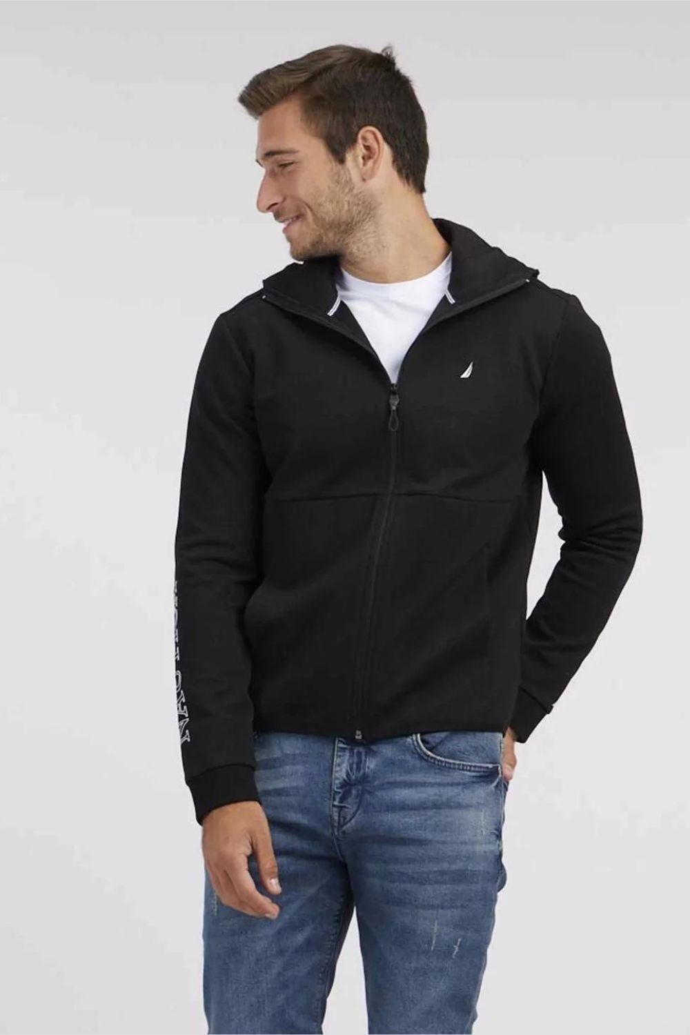 NAUTICA - סווטשירט עם לוגו רקום בצבע שחור - MASHBIR//365