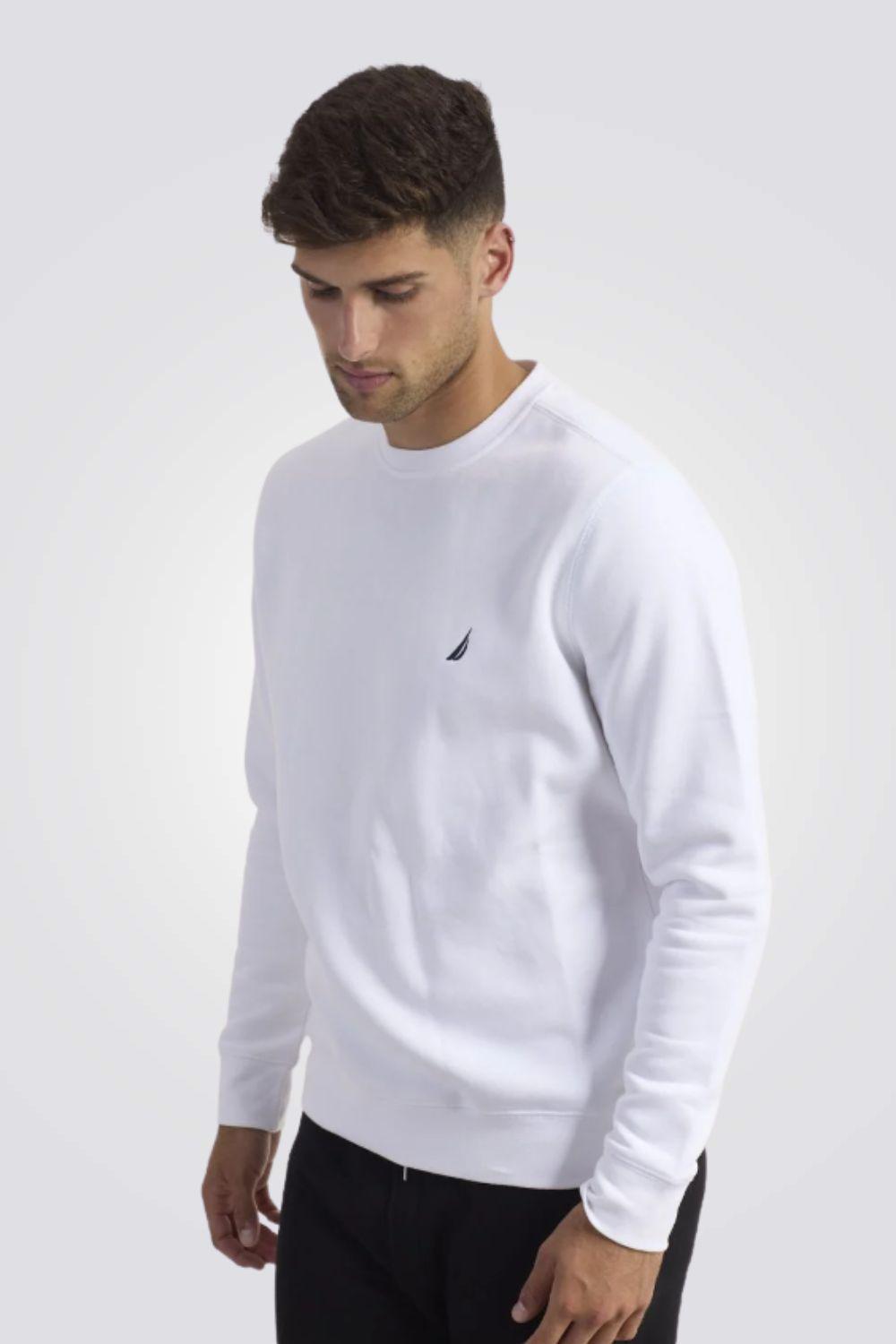 NAUTICA - סווטשירט עם רקמת לוגו בצבע לבן - MASHBIR//365
