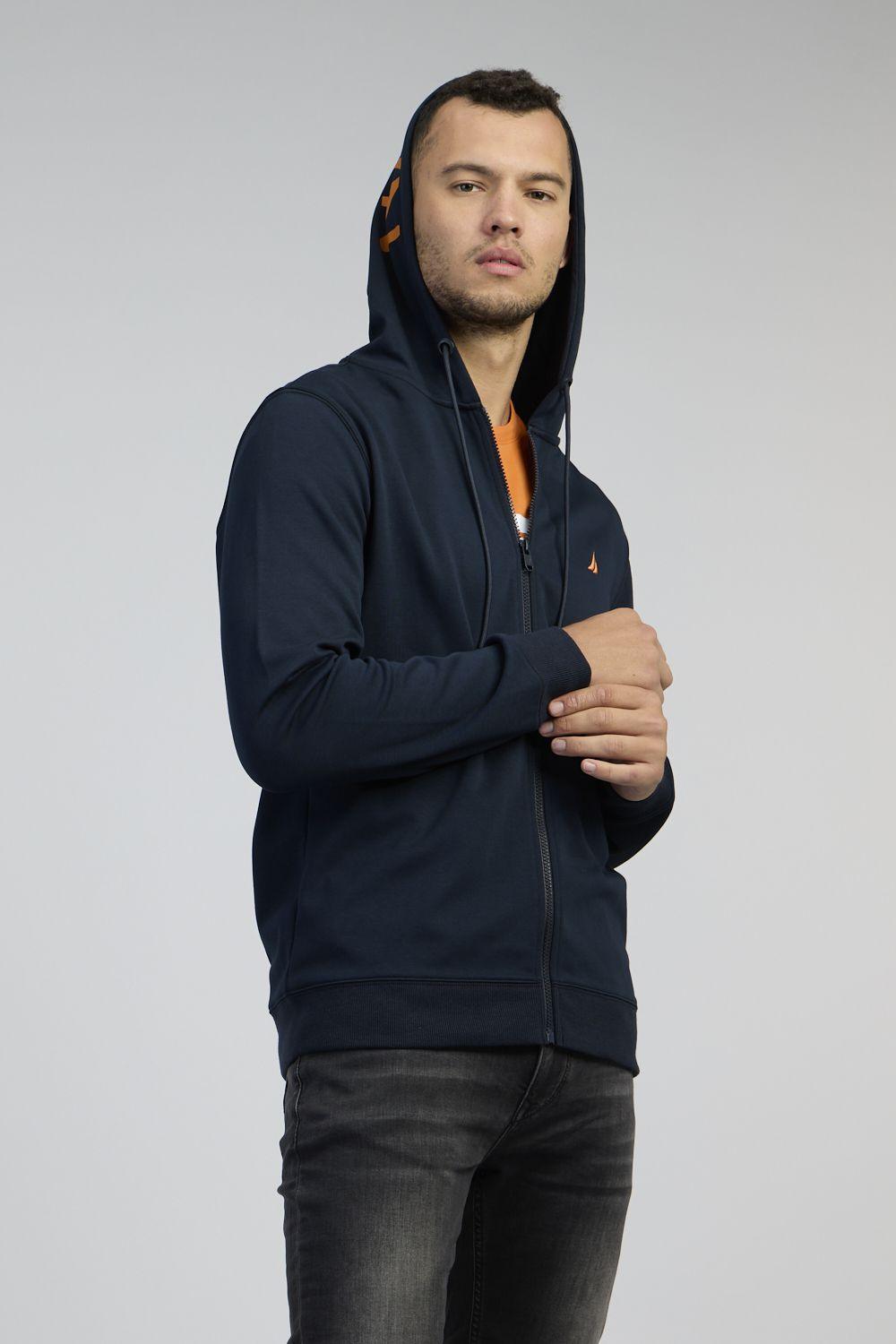 NAUTICA - סווטשירט עם רוכסן בצבע נייבי וכתום - MASHBIR//365