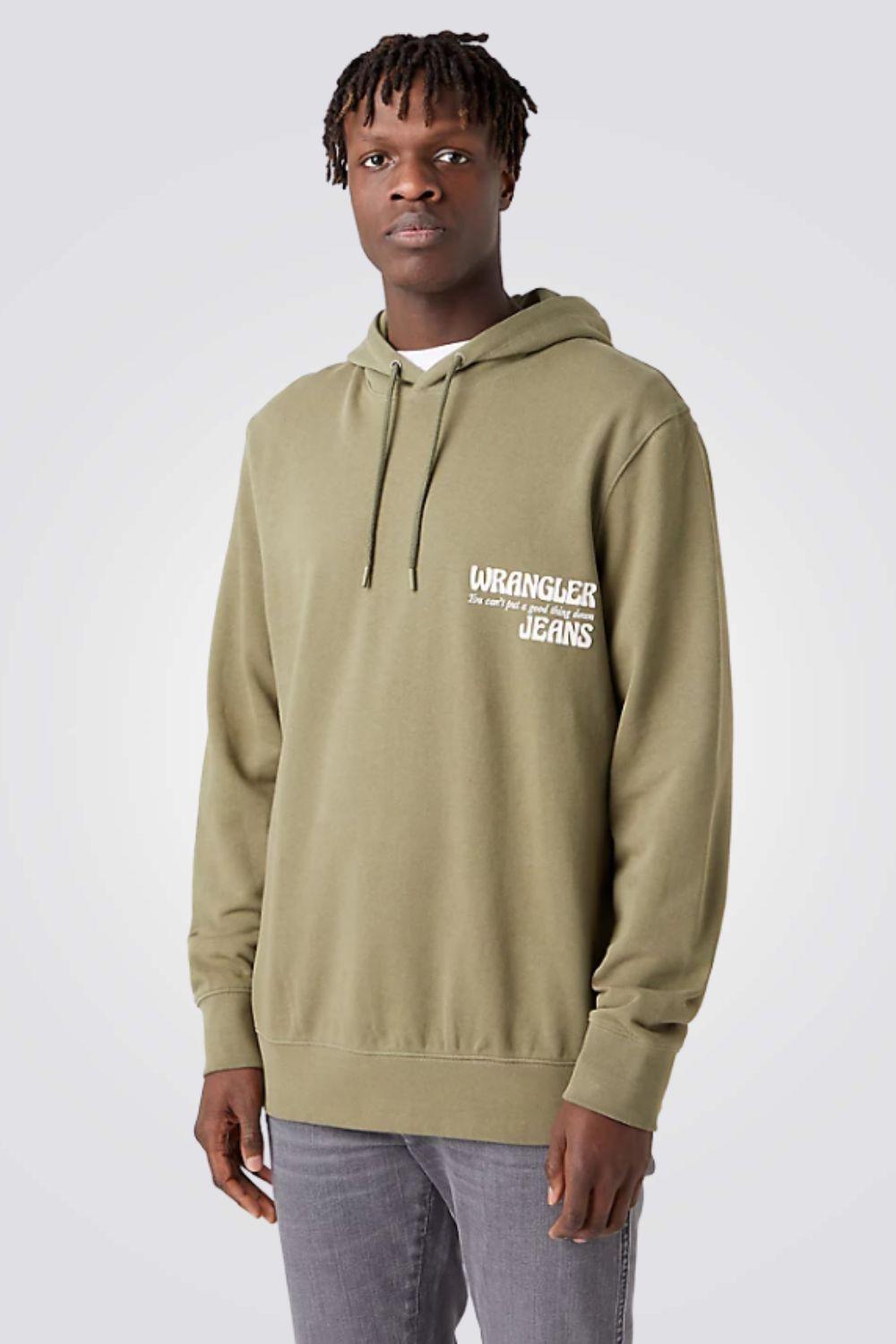 WRANGLER - סווטשירט עם כובע בצבע ירוק זית - MASHBIR//365