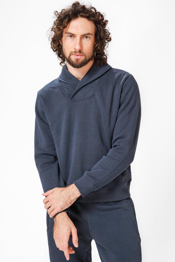 KENNETH COLE - סווטשירט עם צווארון שאל בצבע נייבי - MASHBIR//365