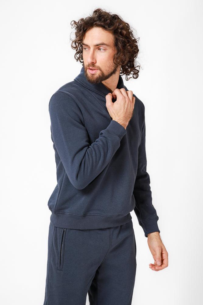 KENNETH COLE - סווטשירט עם צווארון שאל בצבע נייבי - MASHBIR//365