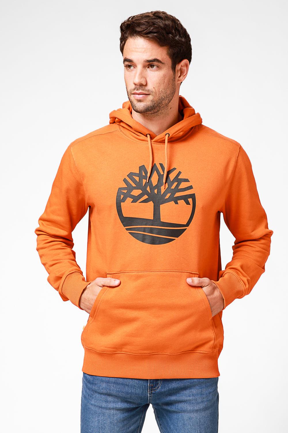 TIMBERLAND - סווטשירט RUST עם כובע קפוצ’ון והדפס לוגו עץ - MASHBIR//365