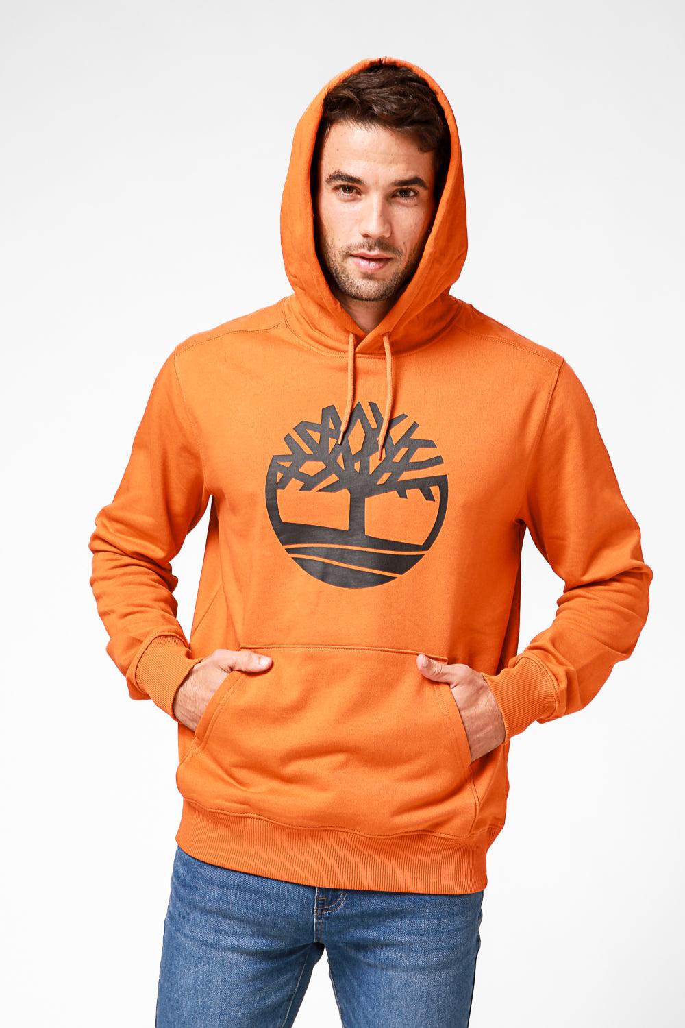 TIMBERLAND - סווטשירט RUST עם כובע קפוצ’ון והדפס לוגו עץ - MASHBIR//365