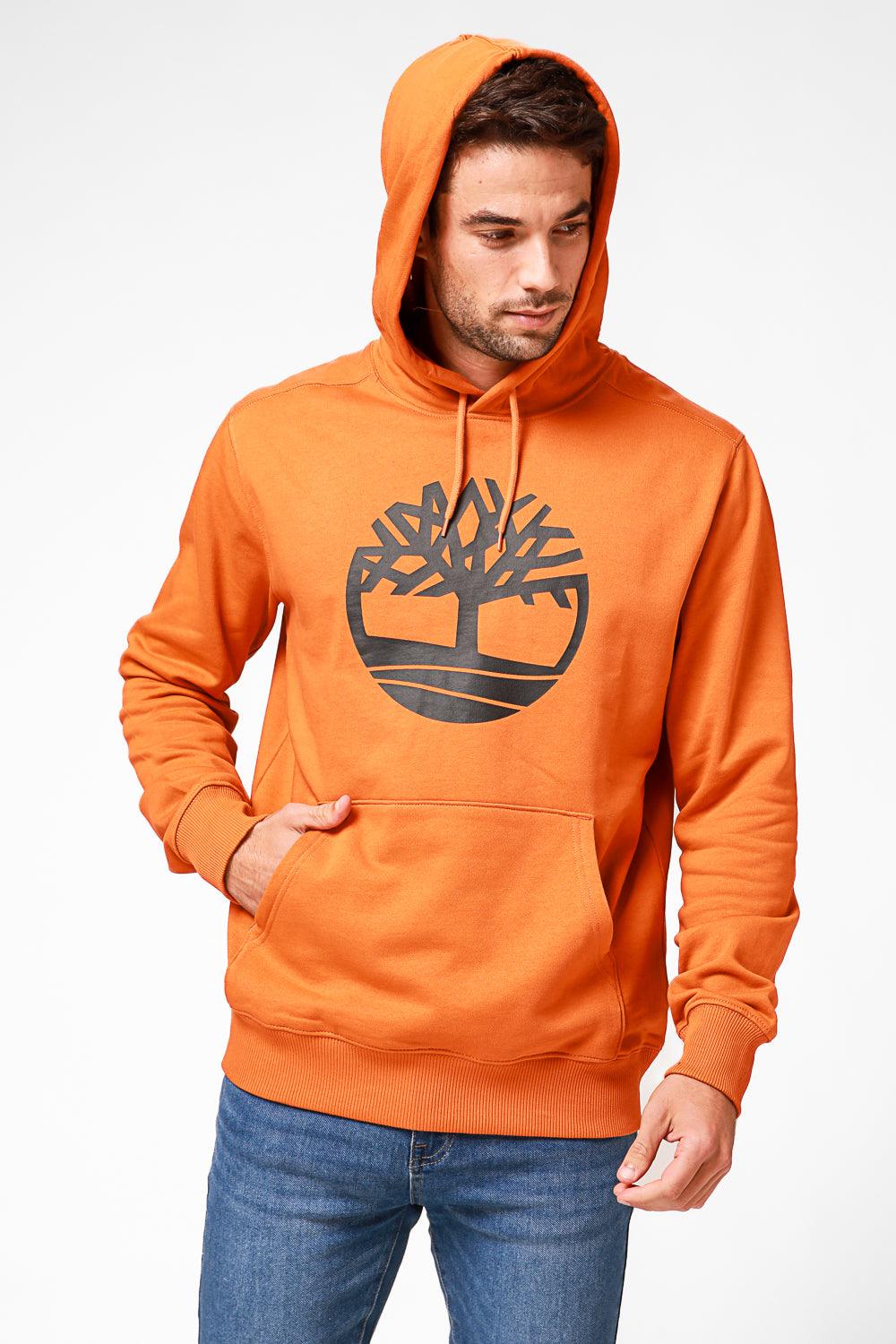 TIMBERLAND - סווטשירט RUST עם כובע קפוצ’ון והדפס לוגו עץ - MASHBIR//365