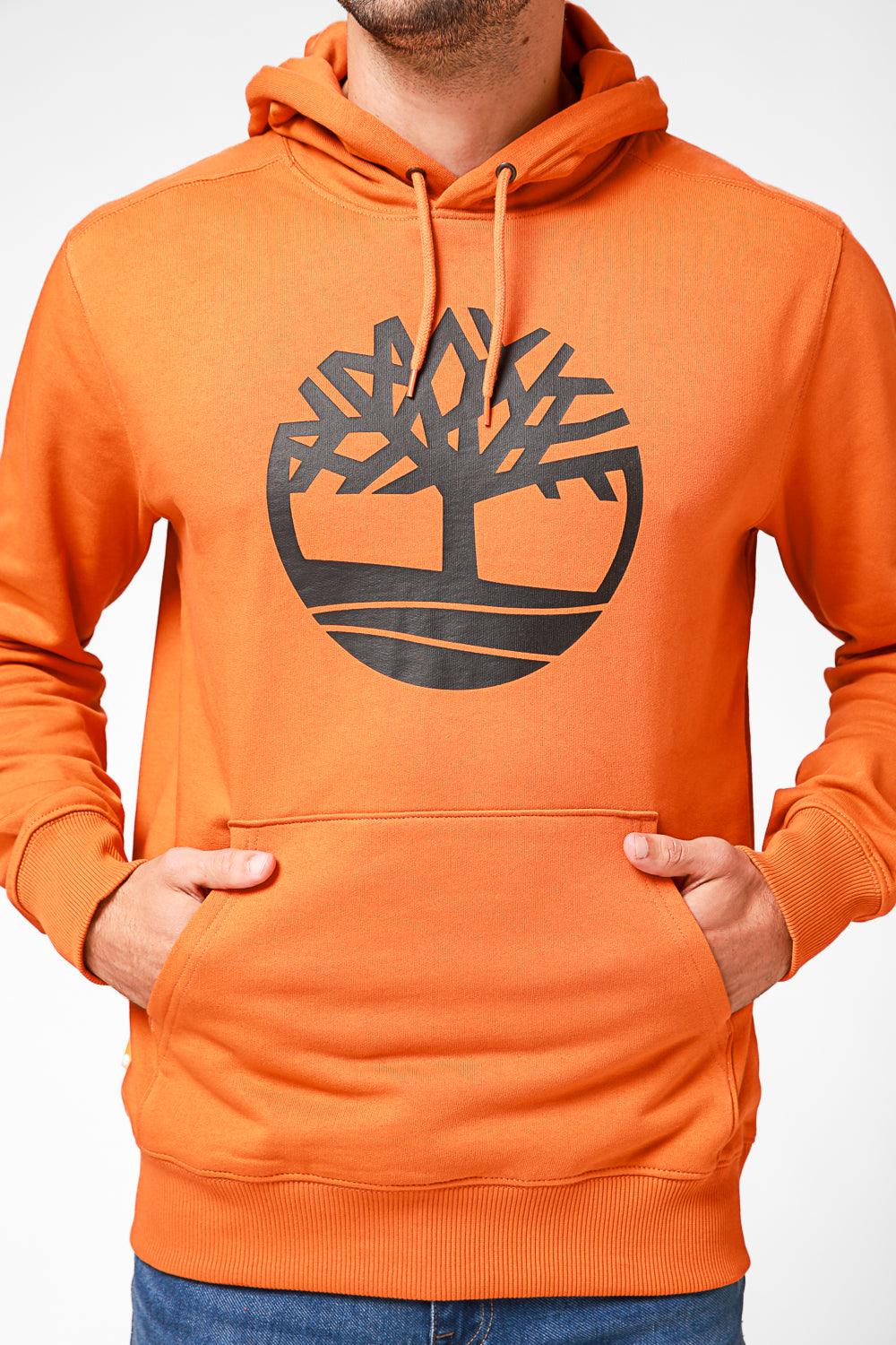 TIMBERLAND - סווטשירט RUST עם כובע קפוצ’ון והדפס לוגו עץ - MASHBIR//365