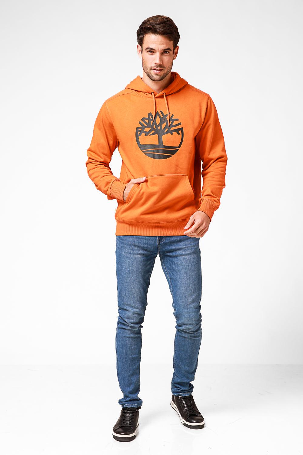 TIMBERLAND - סווטשירט RUST עם כובע קפוצ’ון והדפס לוגו עץ - MASHBIR//365