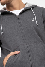 NAUTICA - סווטשירט רוכסן אפור לוגו רקום - MASHBIR//365