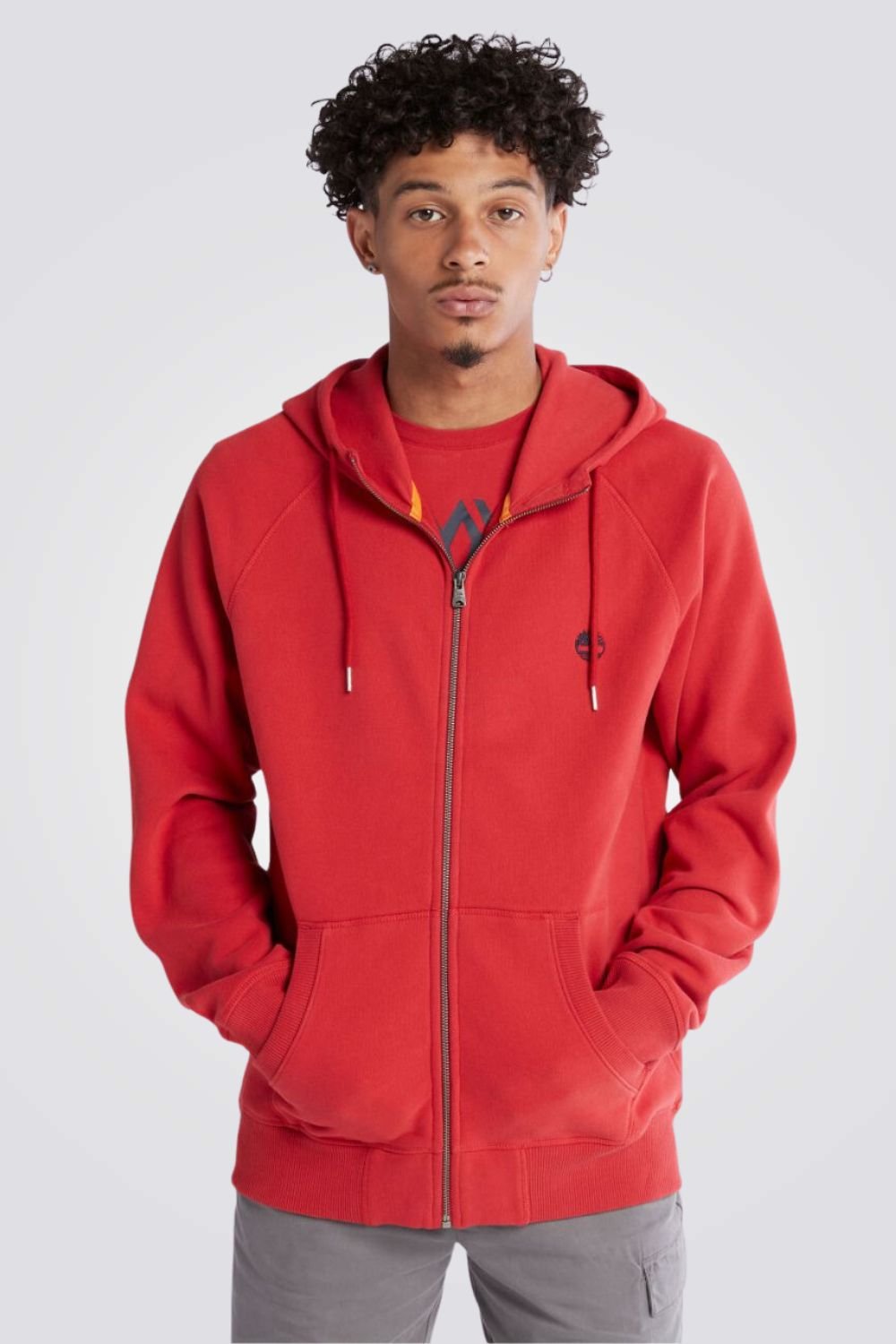 TIMBERLAND - סווטשירט רוכסן עם כובע אדום - MASHBIR//365